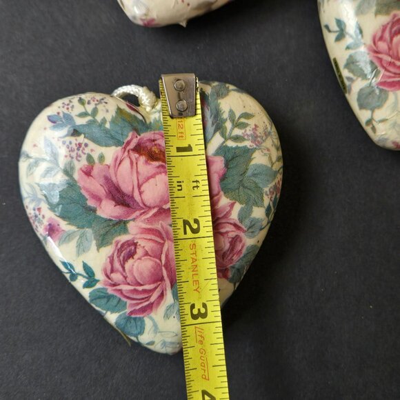 Set 12 Floral Heart Christmas Ornaments Pink Roses Vintage Style Romantic Decor - Picture 6 of 9